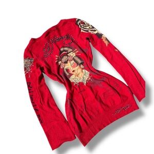 Ed Hardy Vivid Red V-Neck Top